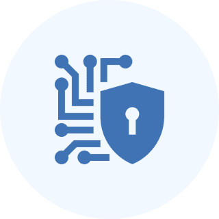 Cybersecurity symbol featuring a lock and circuits