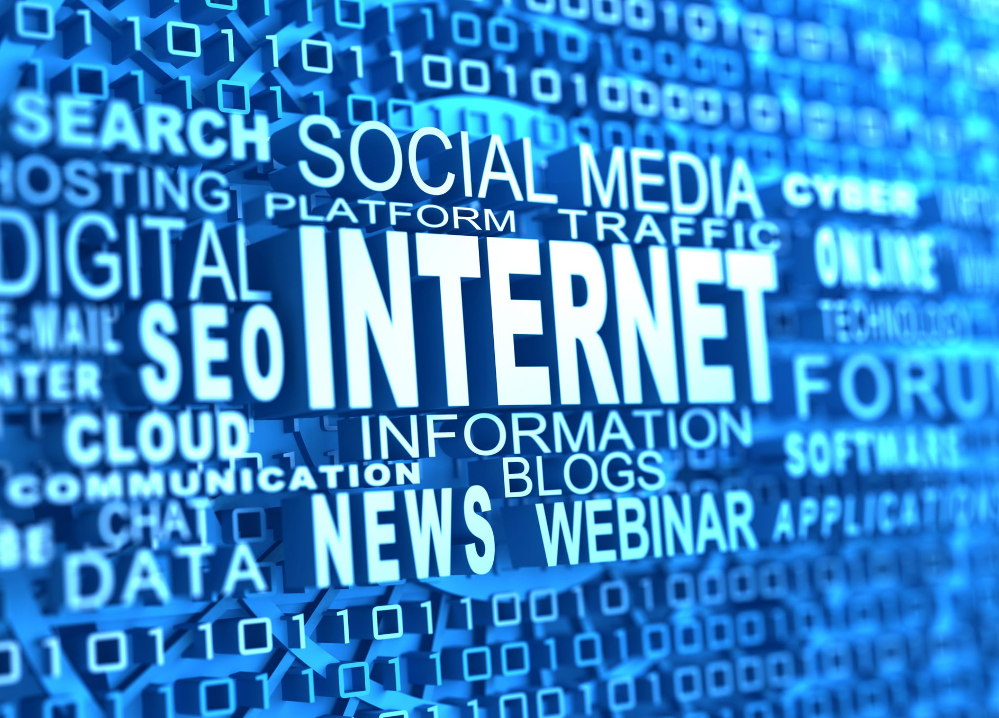 Blue internet word cloud featuring social media terms