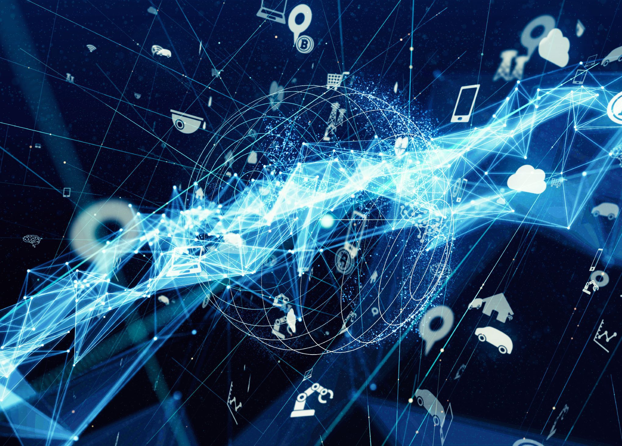 IoT network data stream around digital globe
