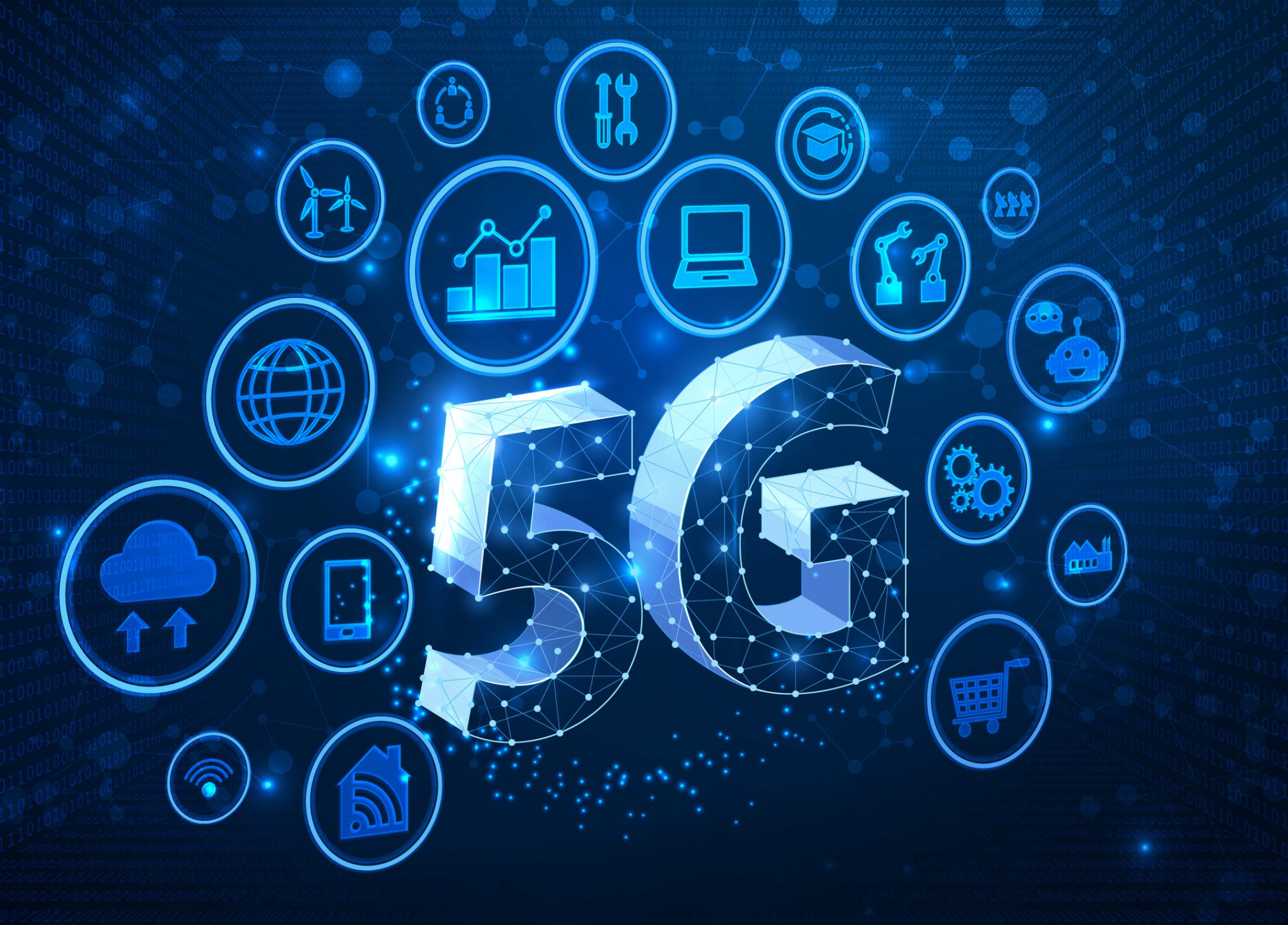5G network icons representing connected technologies