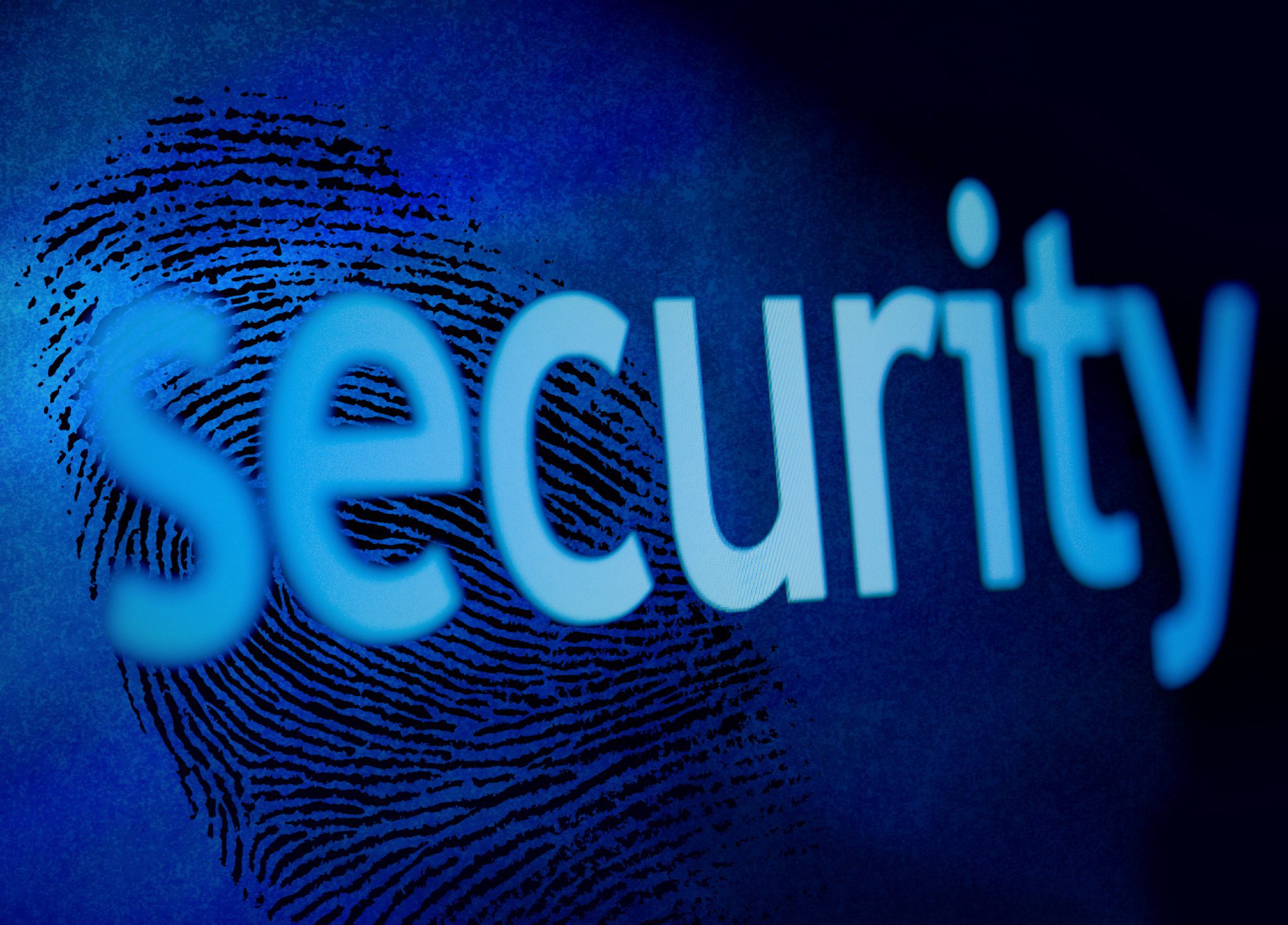 Fingerprint and security text on blue background