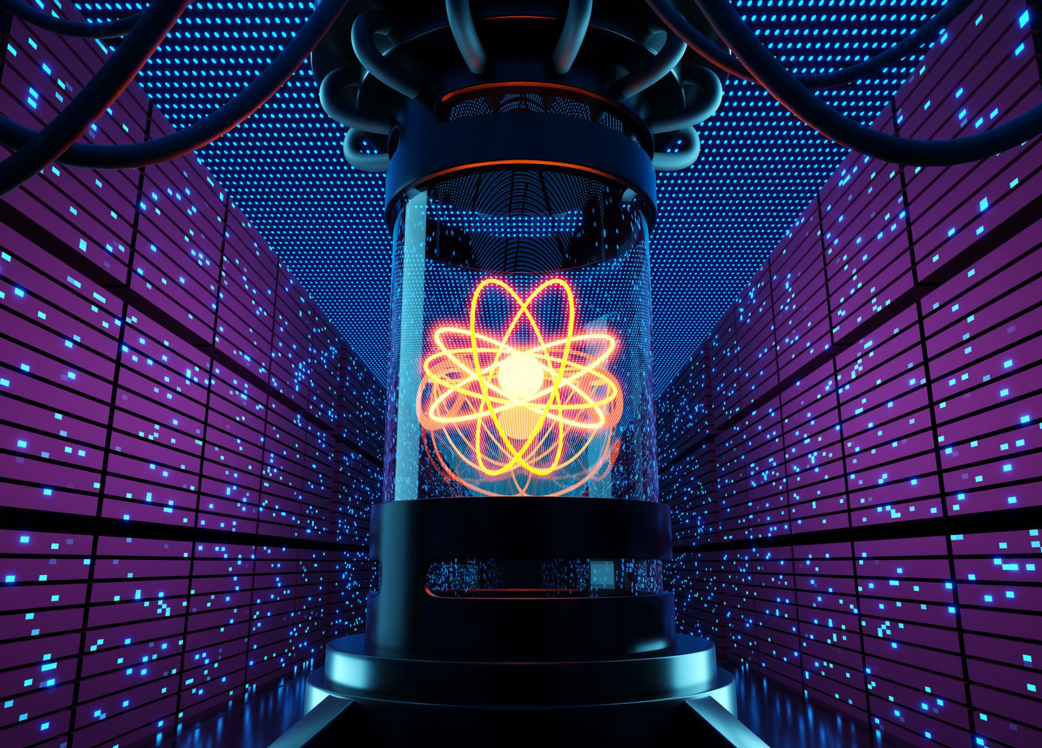 Futuristic glowing energy core in containment chamber
