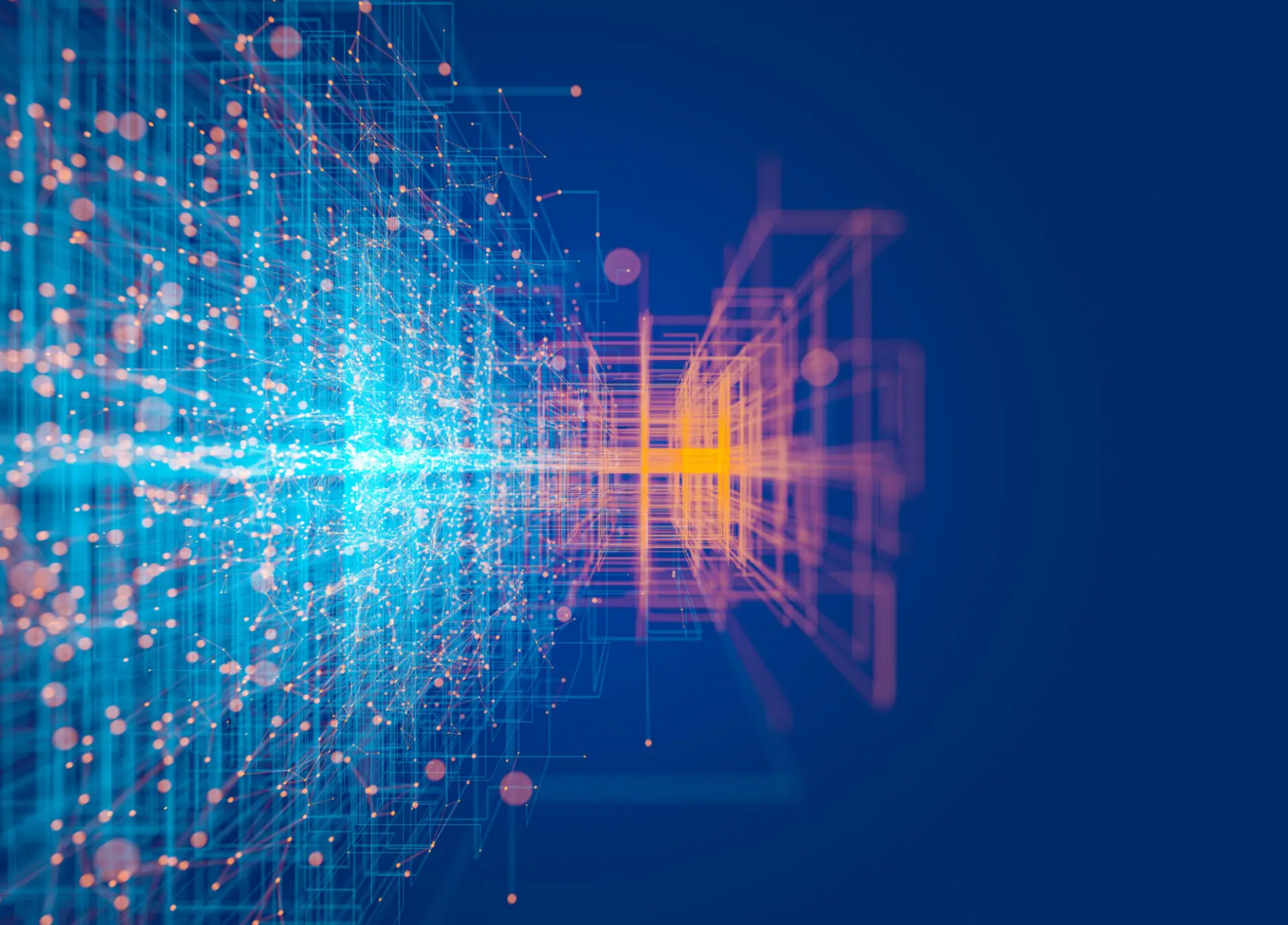 Blue and orange abstract digital data network